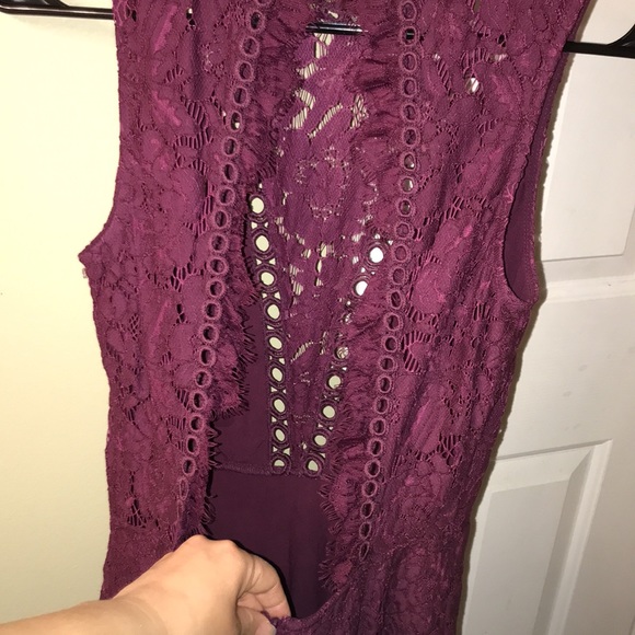 Saylor x Free People Cherie Lace Mock Neck Open Back Purple Mini Dress - Picture 7 of 13
